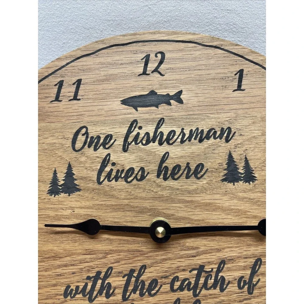 Vintage Wooden Fisherman Wall Clock 11.5